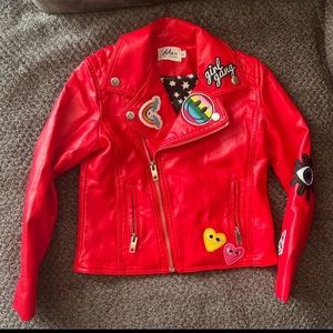 Red Faux Leather Patches Jacket